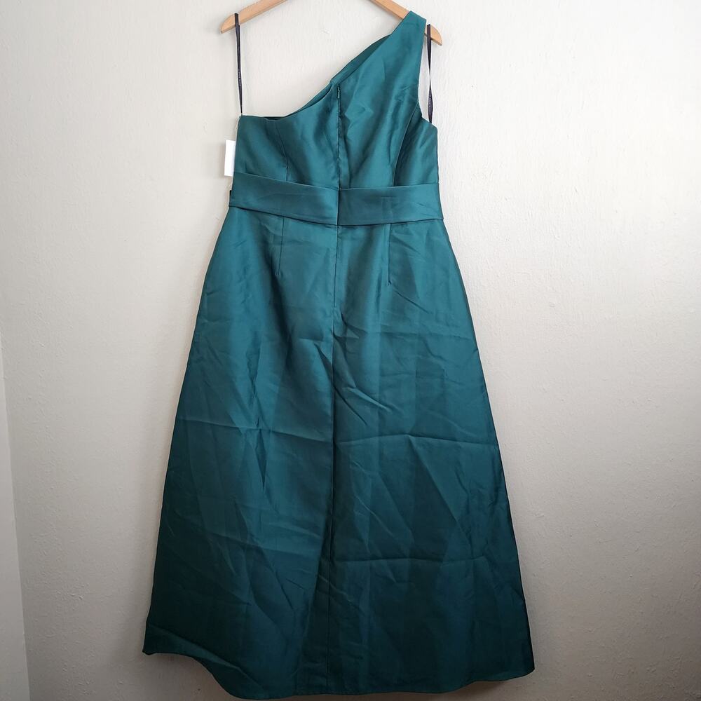 Alfred Sung One Shoulder Satin A-Line Gown Hunter Green Pockets NWT Plus Size 16 - Picture 6 of 9